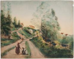 vintage calendar art with cottages, cabins, etc. circa 1930s-1940s